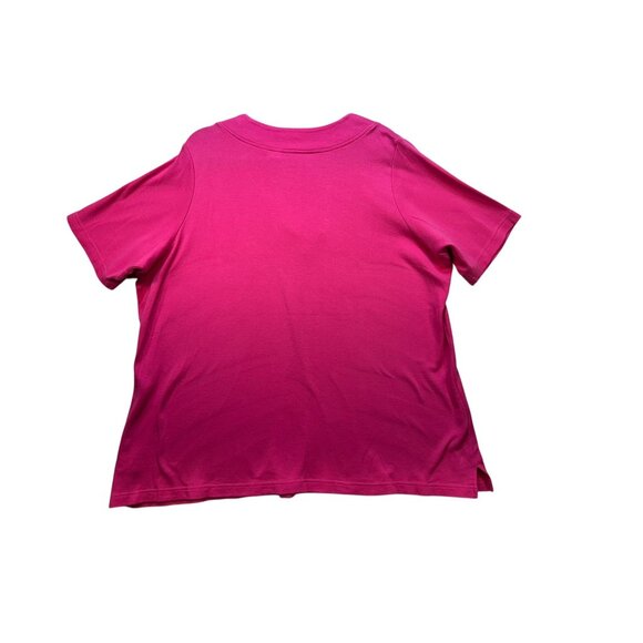 Quacker Factory Womens V-Neck Cotton T-Shirt  1X Pink Rhinestone Embellishment - Picture 8 of 10
